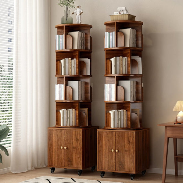 English Elm Rotating 360° Corner Bookshelf - 5-Tier Compact Storage Rack With Drawer For Small Spaces, Walnut W2641P329220-GIGA