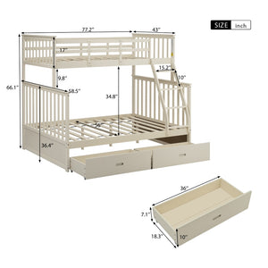 English Elm Twin Over Full Bunk Bed With Storage Drawers – Stylish Cream Wooden Design, Safety Features Included K495S00002-GIGA