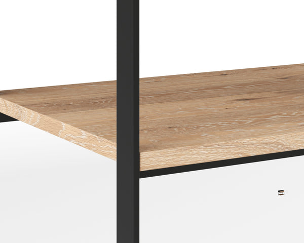 Sunpan Rosso Modern Industrial Nightstand with Soft Close Drawer, Rustic Oak Veneer & Black Iron Legs