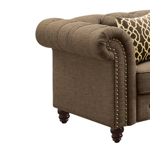 English Elm Brown Tufted Accent Chair with Pillow and Box Seat Design, Button-Tufted Arms, Pocket Coil Comfort B062P209145