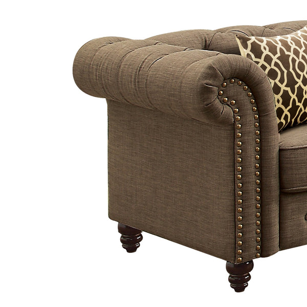 English Elm Brown Tufted Accent Chair with Pillow and Box Seat Design, Button-Tufted Arms, Pocket Coil Comfort B062P209145
