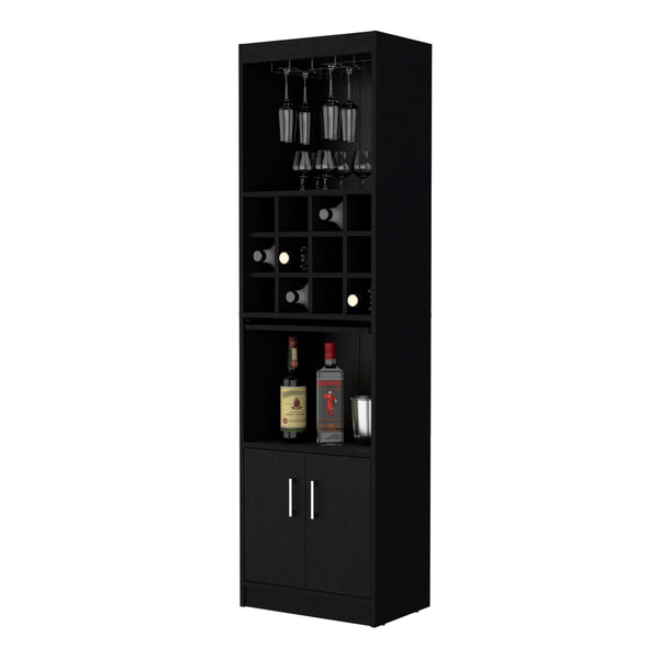 English Elm Wenge Tall Bar Cabinet with Built-In Wine Rack, 15 Shelves, 2 Doors — Stylish Engineered Wood Storage B062P193653