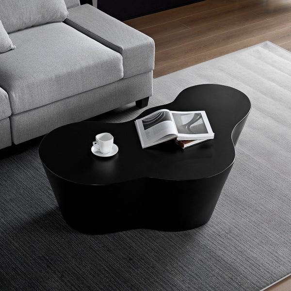English Elm 50 Inch Sculptural Fiberglass Coffee Table Gloss Black Organic Shape for Living Room W876P400326