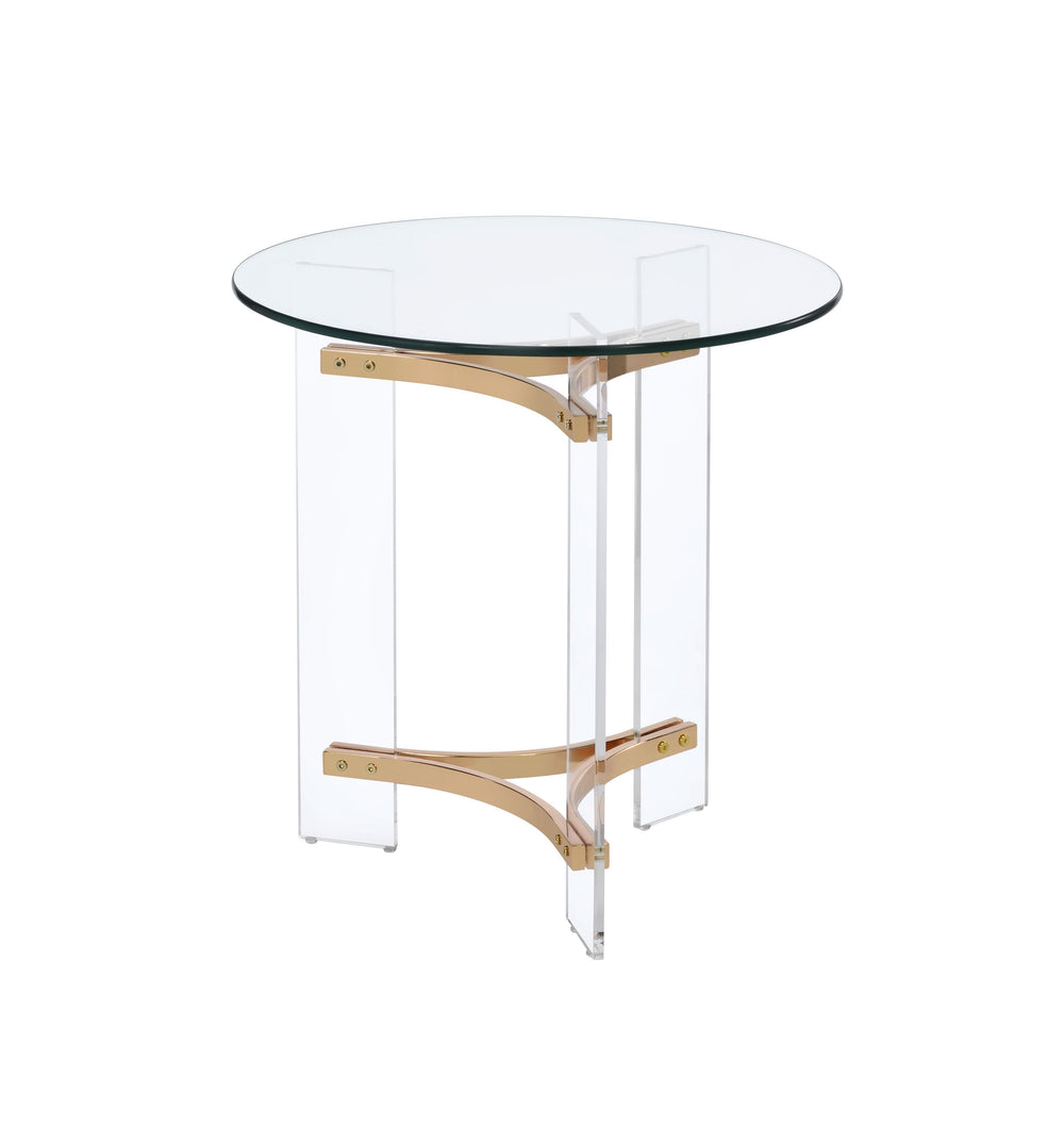 English Elm Sosi Gold Finish End Table with 10mm Tempered Glass Top, Acrylic Metal Frame, Modern Chic Design B2726P281897