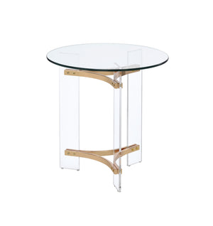 English Elm Sosi Gold Finish End Table with 10mm Tempered Glass Top, Acrylic Metal Frame, Modern Chic Design B2726P281897