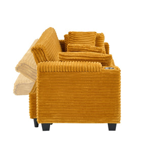 English Elm 80 80-inch Orange Corduroy Expandable Sofa Bed with Cup Holders, 3-Seater Convertible for Apt Living W1658P272544