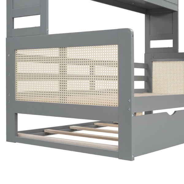 English Elm Twin Size Wooden Daybed With Trundle, Integrated Storage Cabinet & Shelves In Elegant Gray Finish N820S00048E-GIGA