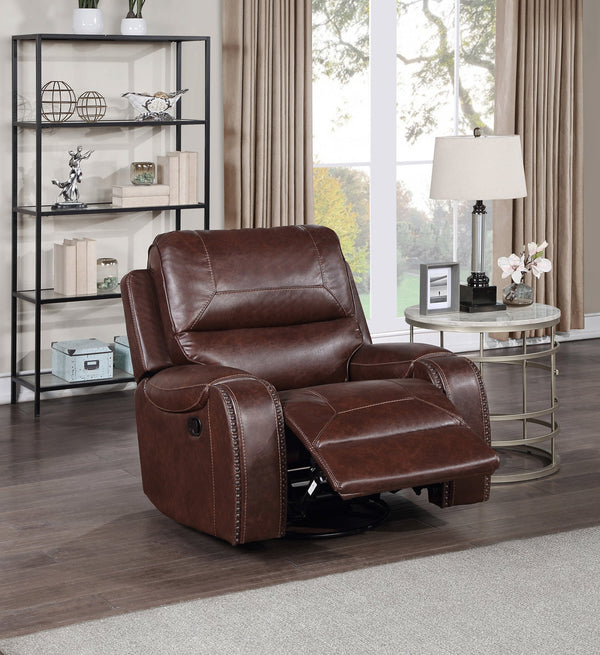English Elm Steve Silver - Keily 3-Piece Manual Reclining Living Room Set in Dark Brown Faux Leather with USB Console and Swivel Recliner B081S00272