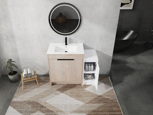 English Elm 42 Inch Freestanding Bathroom Vanity With Ceramic Sink, Soft-Close Doors & Ample Storage Space W999S00304