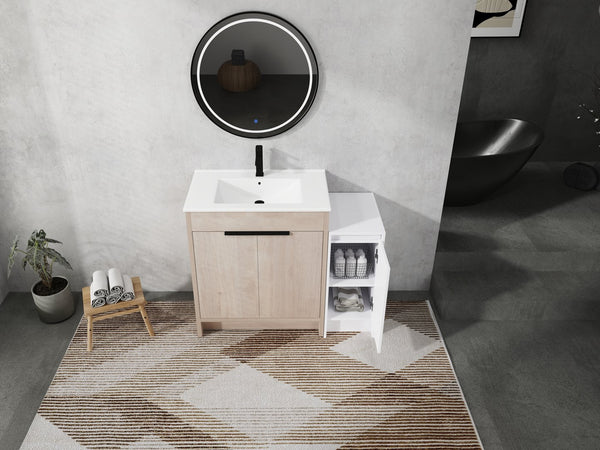English Elm 42 Inch Freestanding Bathroom Vanity With Ceramic Sink, Soft-Close Doors & Ample Storage Space W999S00304