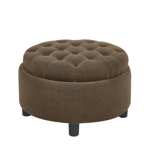English Elm 25 Inch Round Fabric Pouf Ottoman with Removable Wooden Lid and Hidden Interior Storage Coffee W5568P461367