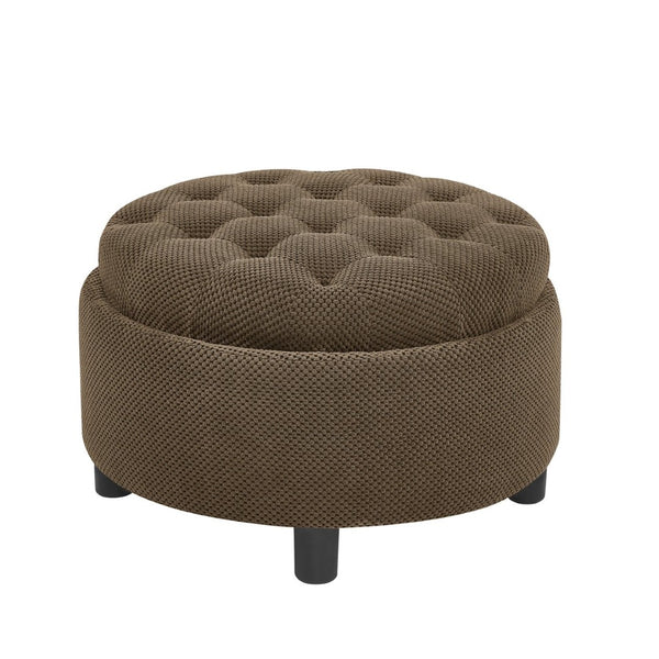 English Elm 25 Inch Round Fabric Pouf Ottoman with Removable Wooden Lid and Hidden Interior Storage Coffee W5568P461367