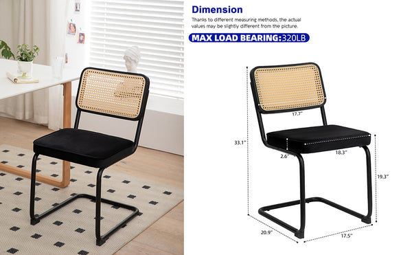 English Elm Dining Velvet Rattan Side Chairs Set of 2 with Chrome Cantilever Legs, Mid-Century Modern Comfort and Style W2105P312840