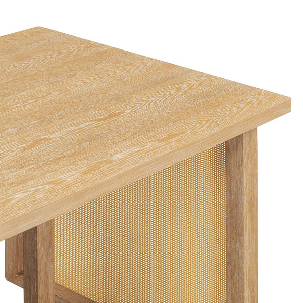 English Elm TREXM 7-Piece Farmhouse Dining Set with Distressed Oak Veneer Table and Upholstered Rattan Chairs, Rustic Elegance for Family Meals Beige,Natural ST000149AAN