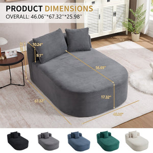 English Elm 67.5''chaise Lounge Oversized Corduroy Sleeper Sofa with Deep Seat and Two Pillows Dark Grey W1803P409165