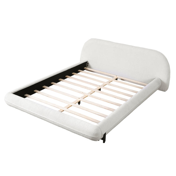 English Elm Christopher Knight Home® - Queen Upholstered Bed Frame in White Boucle with Thick Headboard, Steel & Wood Support, 83" L N757Q283653W