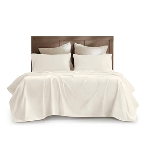 JLA Home Harbor House - Sateen Egyptian Cotton Sheet Set 400TC – Silky, Breathable Luxury with Deep Pockets & Piping (OEKO-TEX) Off-White HHD20-1960