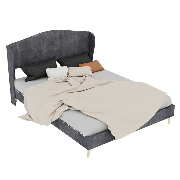 English Elm Velvet Tufted Queen Platform Bed Diamond Headboard for Elegant Master Bedroom Grey W1935P361019