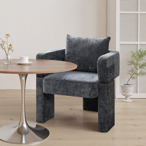 English Elm Modern Chenille 3-Leg Dining Chair with Ergonomic Arms and Removable Pillow, Supportive Comfy Accent Seating for Small Spaces Grey 31.5 L x 27.76 W x 15.16 H W1716P280599