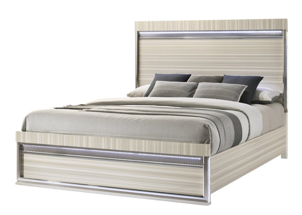 English Elm Leonor Queen Bedroom Set with Led Lighting Gray Wood Five Piece Modern Suite B009S02304