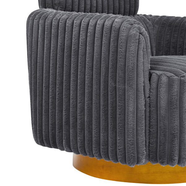 English Elm Luxe Ribbed Velvet Swivel Chair with Gold Base — Plush Corduroy Upholstery for Modern Comfort Gray B343P321727