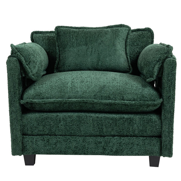English Elm 55.32*39.76" Boucle Single Sofa with Ottoman, Wide Deep Cushion, Wrapped Arms, Storage Pockets, Cozy Contemporary Appeal Dark Green W2715P269753