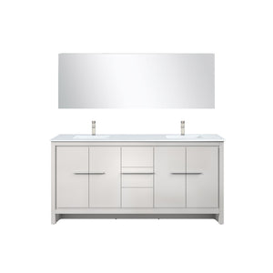 English Elm White Double Bath Vanity Set With Cultured Marble Top, Brushed Nickel Faucets & 70" Matching Mirror B2731S01758-GIGA