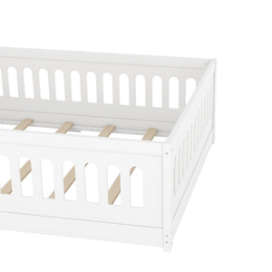 English Elm Full Size Floor Bed With Guardrails & Door - Solid Wood Bedframe For Safe, Stylish Kids' Sleep W1820P240539