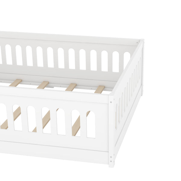English Elm Full Size Floor Bed With Guardrails & Door - Solid Wood Bedframe For Safe, Stylish Kids' Sleep W1820P240539