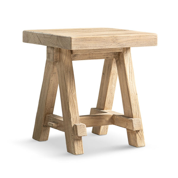 English Elm Hawthorne Reclaimed Elm Square Side Table with Trestle Base for Modern Rustic Interiors Natural B2719P474459