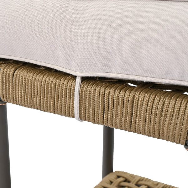 English Elm K&K 6-Piece Rope Patio L-Shaped Sectional Set with Acacia Wood Ice Box Table and Deep Cushions Beige+Brown N707S000014Z