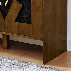 English Elm 60" Mid Century Sideboard Buffet Cabinet with Fluted Diamond Front, Adjustable Shelves, Walnut Finish, TV Media Console (60"W) W1801P288502