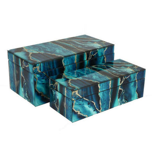 English Elm Jenny Marbled Glass Decorative Box Set Teal Abstract Swirl Vanity Desk Accent B056P416955