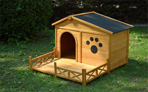 English Elm 48" Pine Wood Outdoor Dog House with Porch Asphalt Roof and Raised Floor for Medium Breeds FG201608AAA