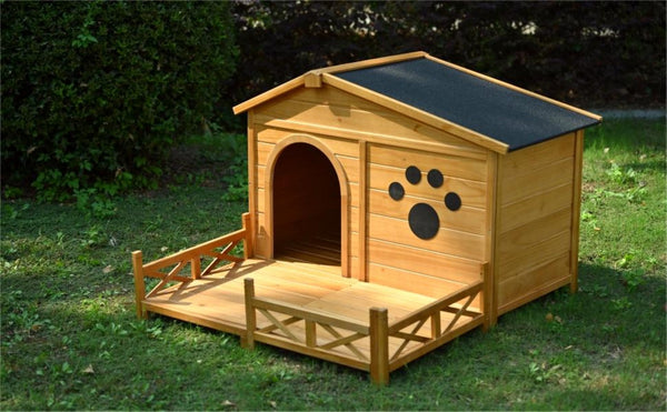 English Elm 48" Pine Wood Outdoor Dog House with Porch Asphalt Roof and Raised Floor for Medium Breeds FG201608AAA