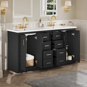 English Elm 60'' Bathroom Vanity Set With Elegant Ceramic Sink, Solid Wood Frame, Ample Storage & Soft-Close Doors N710SS00002B