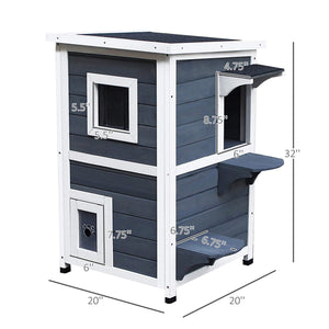 English Elm PawHut Weatherproof Outdoor Cat House with Raised Floor, Garden Planter & Multiple Entrances for Comfort and Play Grey+White W2225P217565
