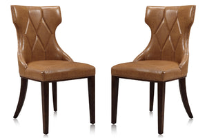 English Elm Reine Solid Beech Wood Upholstered Dining Chair with Diamond Stitching, Velvet-Look Luxury, 300lb Capacity Brown B365P397808