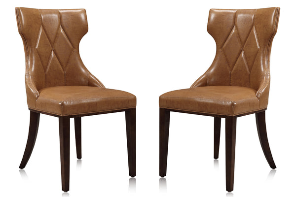 English Elm Reine Solid Beech Wood Upholstered Dining Chair with Diamond Stitching, Velvet-Look Luxury, 300lb Capacity Brown B365P397808