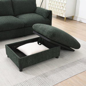 English Elm 96.5'' L-Shaped Sectional Sofa with Giant Storage Ottoman, USB Type-C Charger, Phone Holder and Pocketed Arms Green N723S8776F
