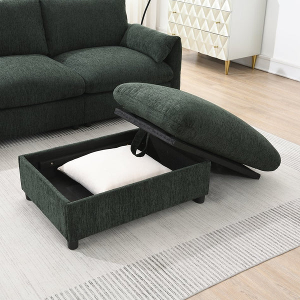 English Elm 96.5'' L-Shaped Sectional Sofa with Giant Storage Ottoman, USB Type-C Charger, Phone Holder and Pocketed Arms Green N723S8776F