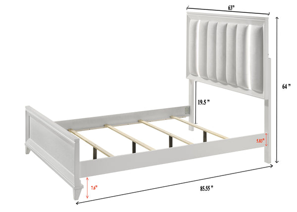 English Elm 1pc Elegant Queen Panel Bed Upholstered Headboard with Solid Wood Legs, Modern Luxe Bedroom Centerpiece White 67 L x 48 W x 8.81 H B011S01222