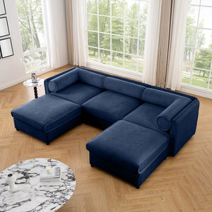 English Elm Elegant Blue Chenille Sofa With Hidden Storage, Ergonomic Design & Modular U-Shaped Comfort For Modern Homes W714S01051