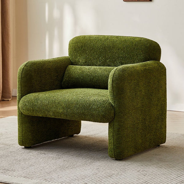 English Elm Best-selling Boucle Cloud Chair Curved Plush Upholstered Armchair with Lumbar Pillow Included Green W1765P334056