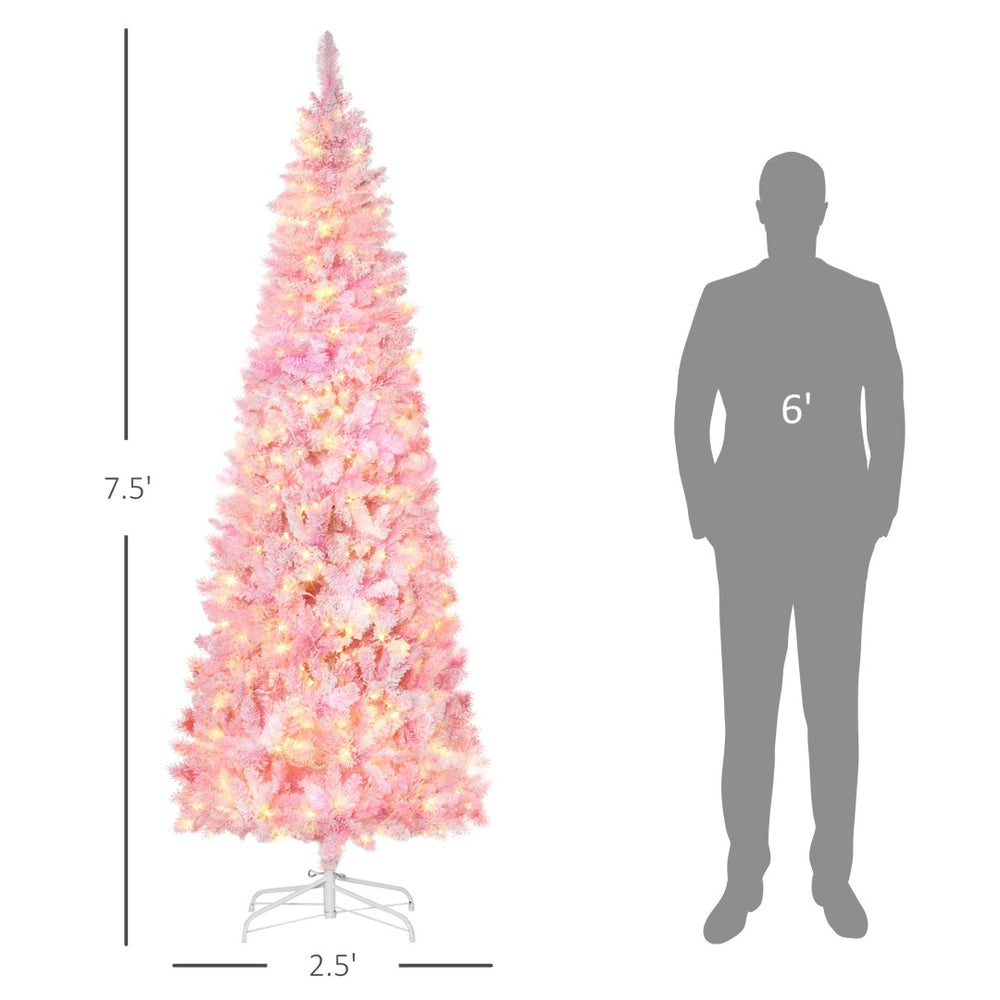 English Elm Pencil Slim Snow Flocked Pre Lit Tree with Warm Led Glow for Entryways T3971P419824