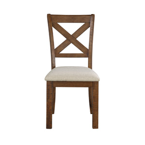 English Elm Brown Bonner X-Back Dining Chairs Set of 2 - Beige Upholstered Seats, Solid Pine Frame, Transitional Style Elegance B011P382604
