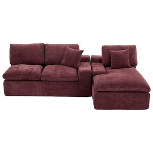 English Elm Cloud Modular Sectional Sofa with Double-Layer Cushioning, Deep 21.5" Seat, Chenille Upholstery & Side Pockets Red N719S001980J