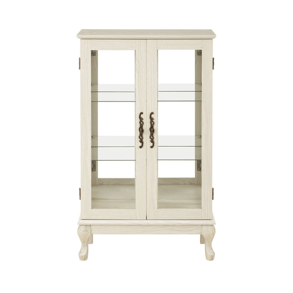 English Elm 2 Doors Curio Cabinet - Elegant Lighted Display With Glass, Mirrored Back, Adjustable Shelves & More! W2275P178894