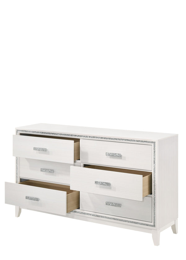 English Elm Haiden Weathered Black Finish Dresser with Six Spacious Drawers, Silver Trim Accent and Durable Craftsmanship White 66 L x 20 W x 37 H B2726P261901