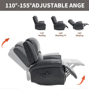 English Elm Heat Massage Rocker Swivel Recliner Chair with Lumbar Relief Nodes for Living Room Grey W3224S00030